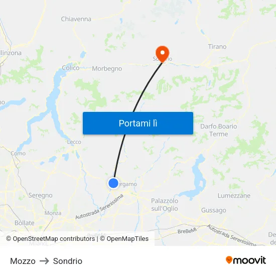 Mozzo to Sondrio map