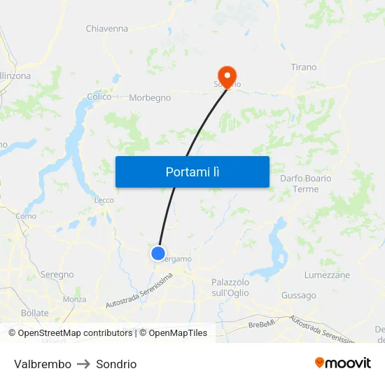 Valbrembo to Sondrio map