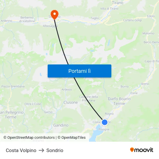 Costa Volpino to Sondrio map