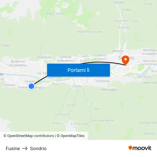 Fusine to Sondrio map