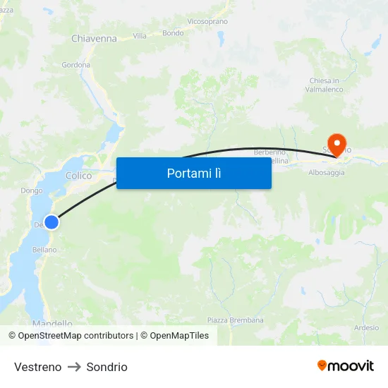 Vestreno to Sondrio map