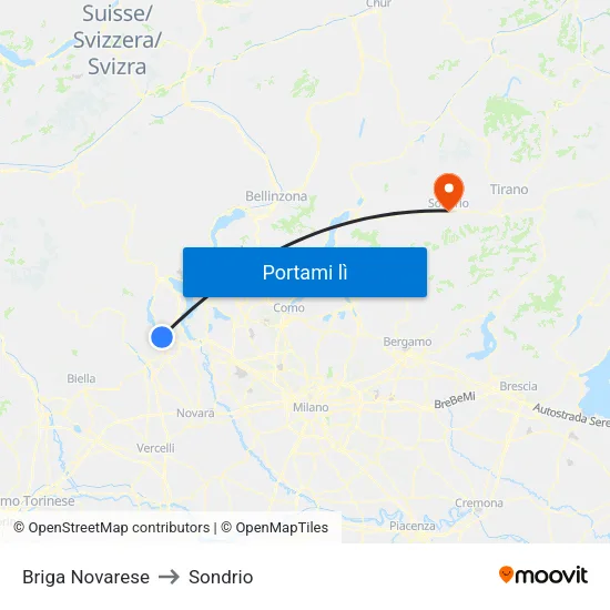 Briga Novarese to Sondrio map