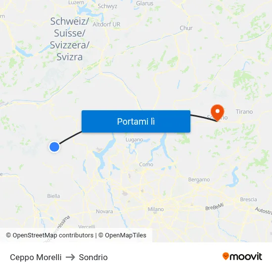 Ceppo Morelli to Sondrio map