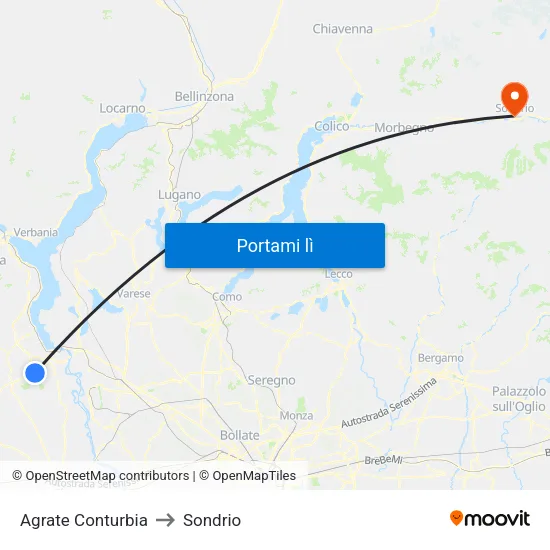 Agrate Conturbia to Sondrio map