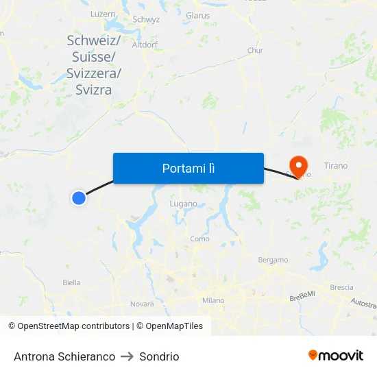 Antrona Schieranco to Sondrio map
