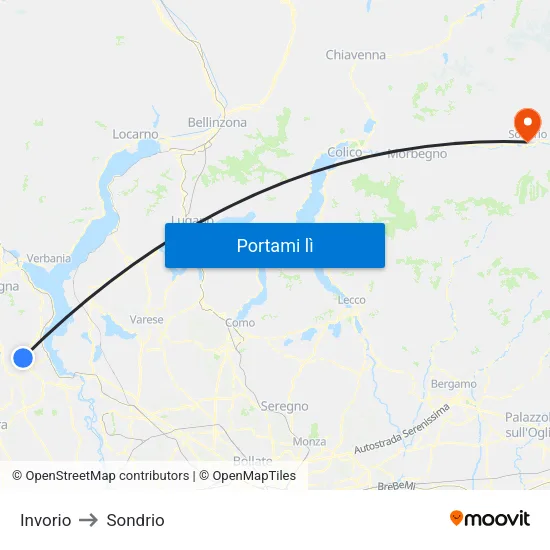 Invorio to Sondrio map