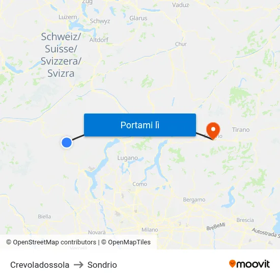 Crevoladossola to Sondrio map