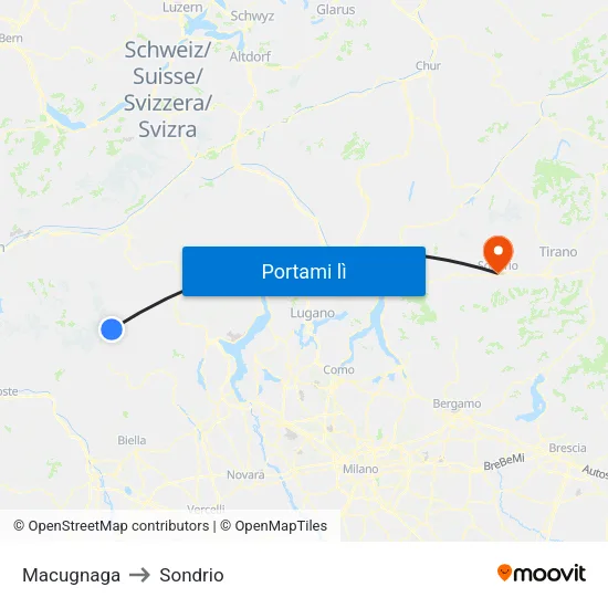 Macugnaga to Sondrio map