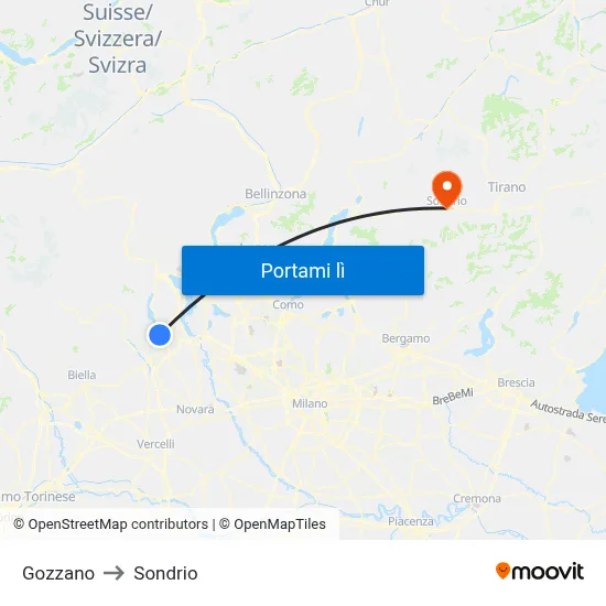 Gozzano to Sondrio map