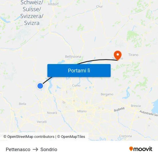 Pettenasco to Sondrio map