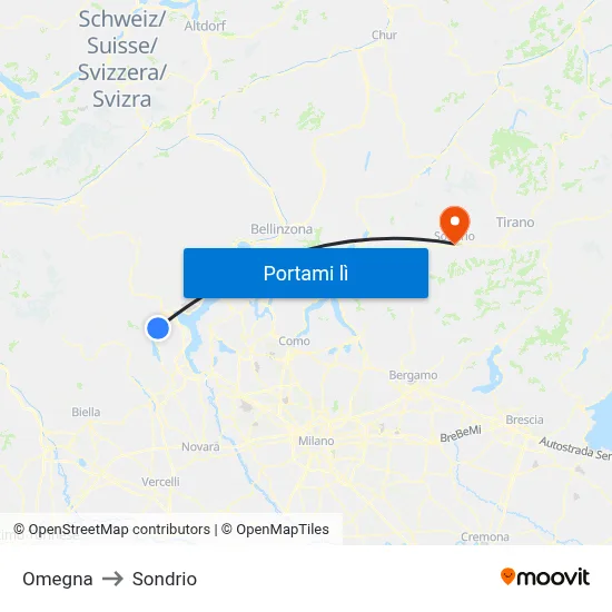 Omegna to Sondrio map