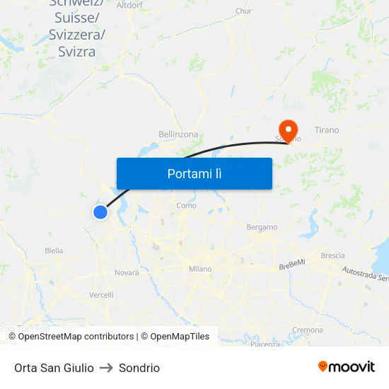 Orta San Giulio to Sondrio map