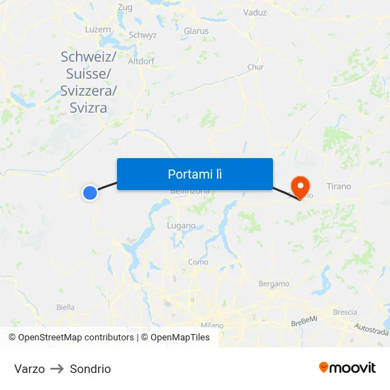 Varzo to Sondrio map