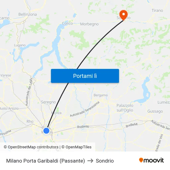 Milano Porta Garibaldi (Passante) to Sondrio map