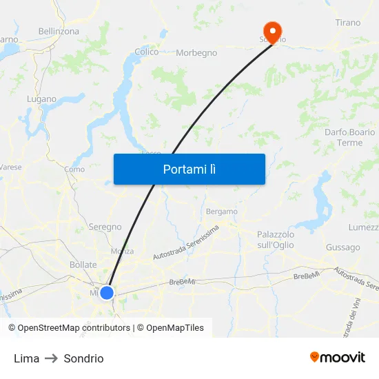 Lima to Sondrio map