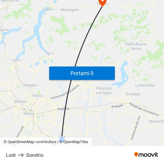 Lodi to Sondrio map
