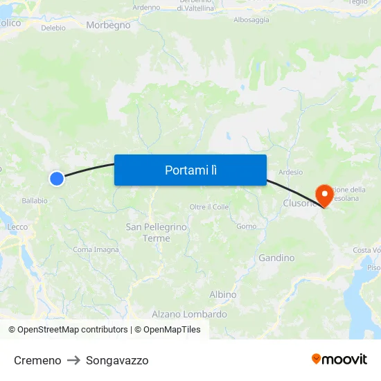 Cremeno to Songavazzo map