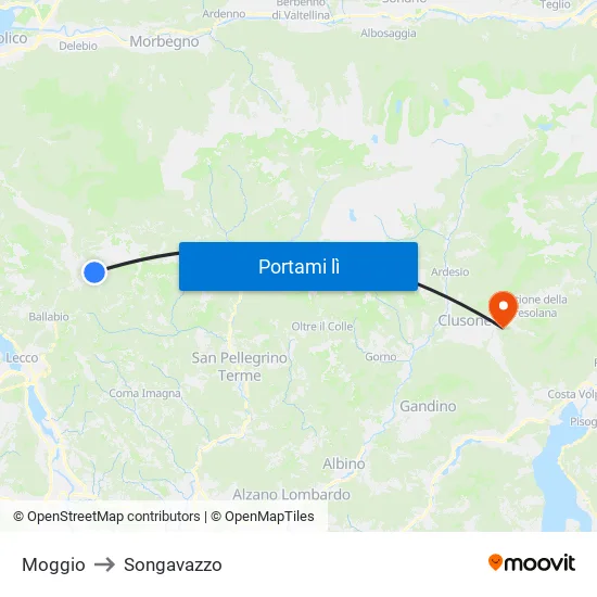 Moggio to Songavazzo map