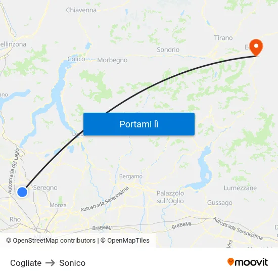 Cogliate to Sonico map