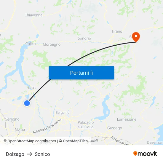 Dolzago to Sonico map