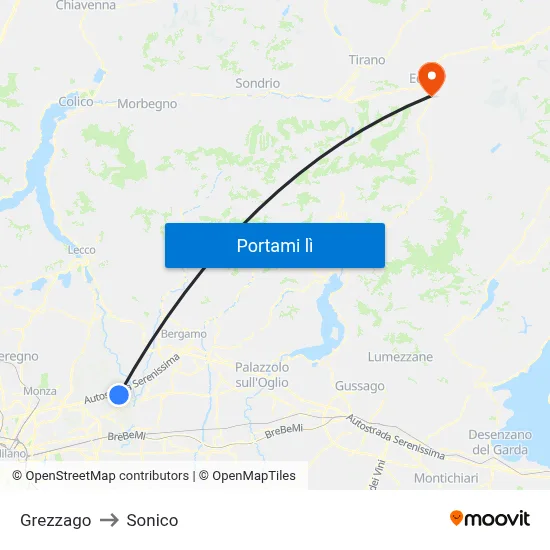 Grezzago to Sonico map