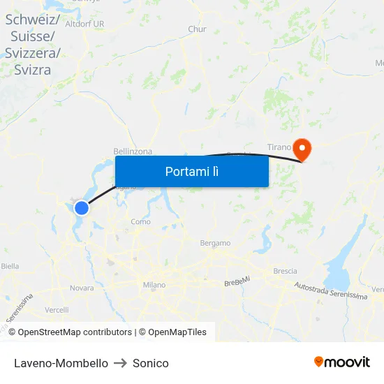 Laveno-Mombello to Sonico map