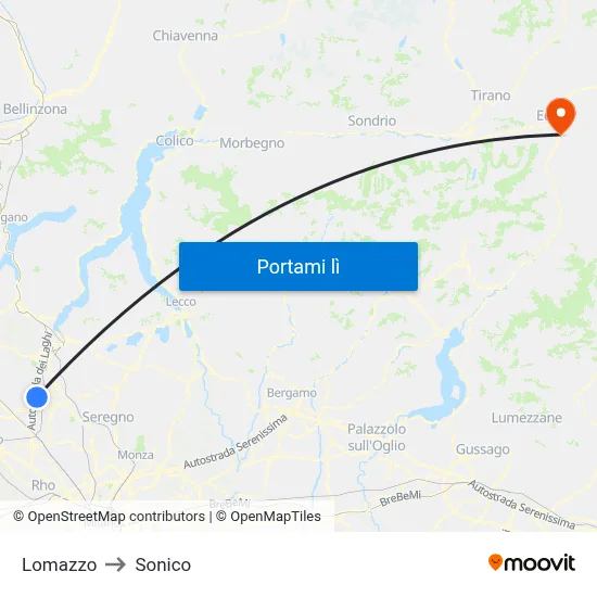 Lomazzo to Sonico map