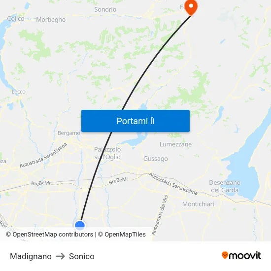 Madignano to Sonico map