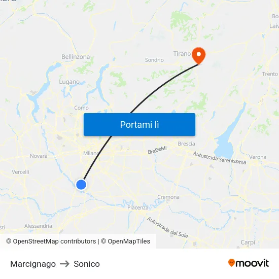 Marcignago to Sonico map