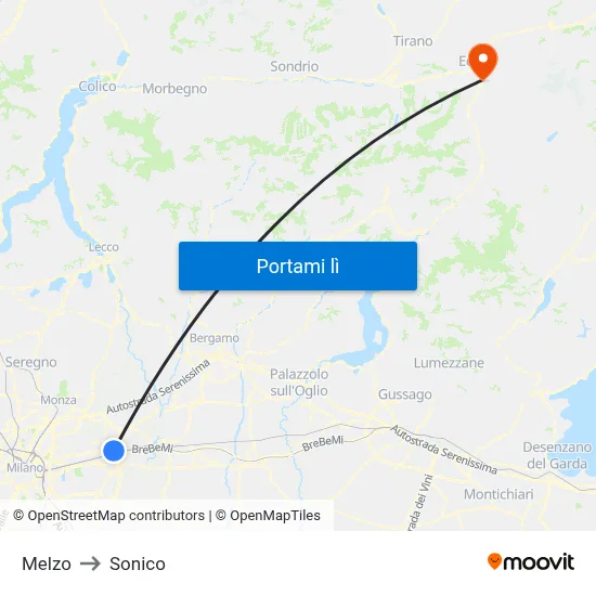Melzo to Sonico map