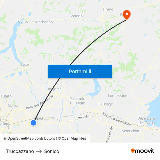 Truccazzano to Sonico map