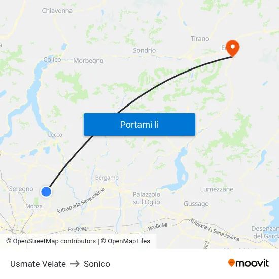 Usmate Velate to Sonico map