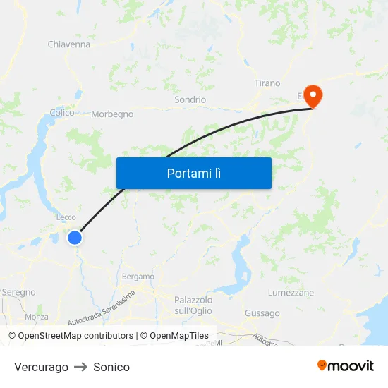 Vercurago to Sonico map