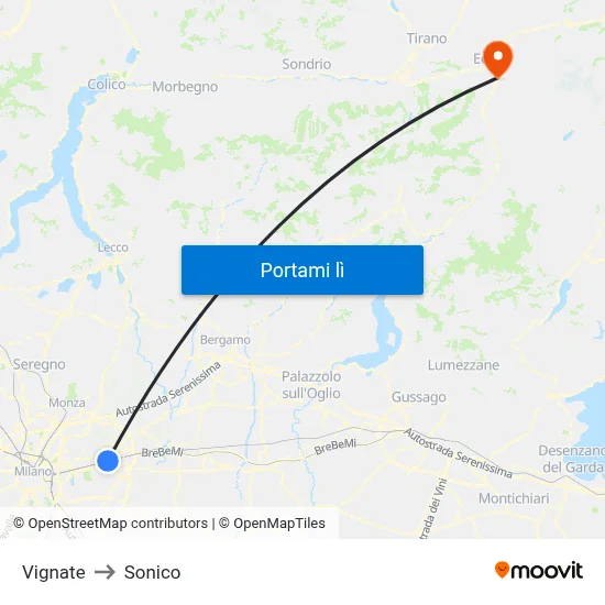 Vignate to Sonico map