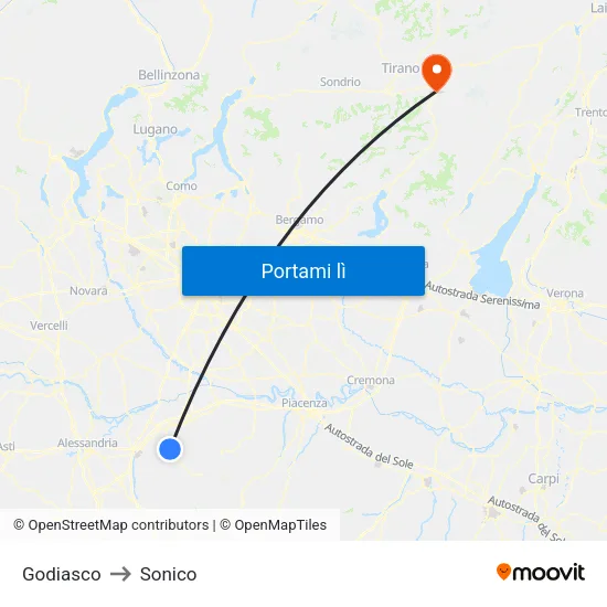 Godiasco to Sonico map