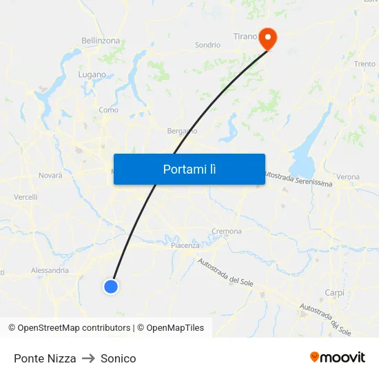 Ponte Nizza to Sonico map