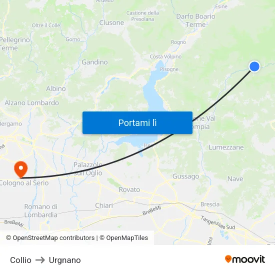 Collio to Urgnano map