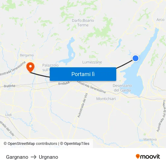 Gargnano to Urgnano map