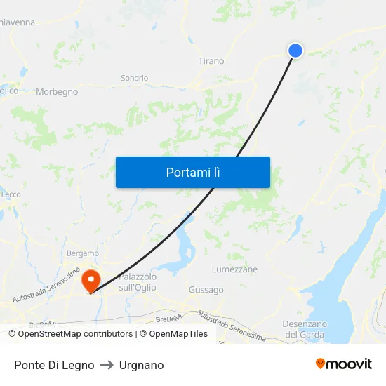 Ponte Di Legno to Urgnano map