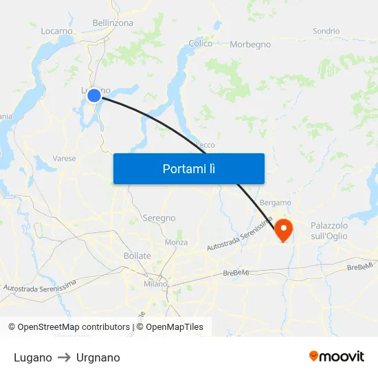 Lugano to Urgnano map