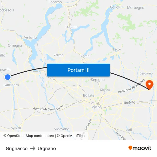Grignasco to Urgnano map
