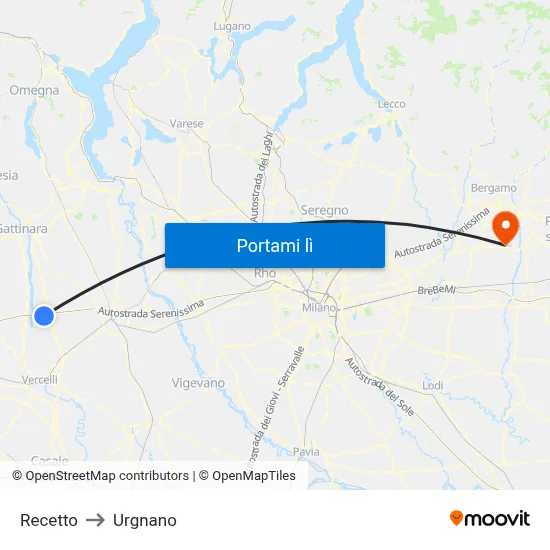 Recetto to Urgnano map