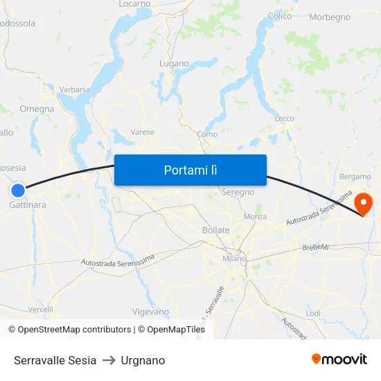 Serravalle Sesia to Urgnano map