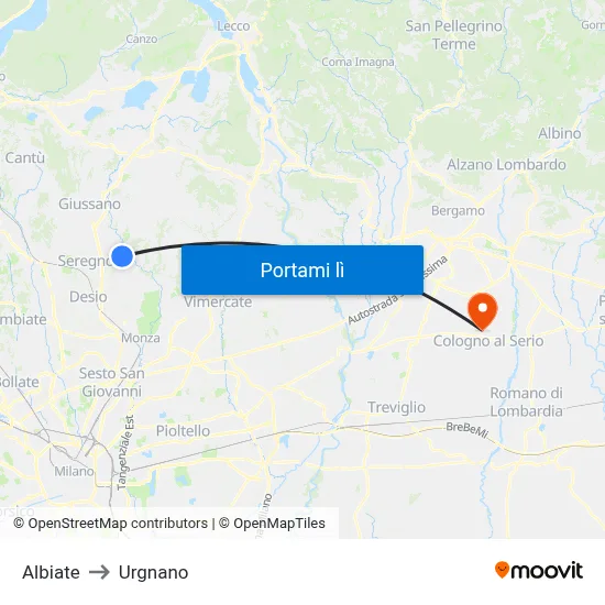 Albiate to Urgnano map