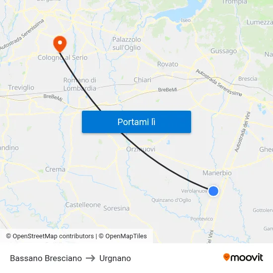 Bassano Bresciano to Urgnano map
