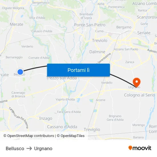 Bellusco to Urgnano map