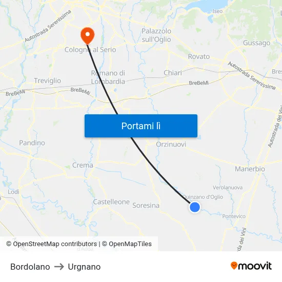 Bordolano to Urgnano map