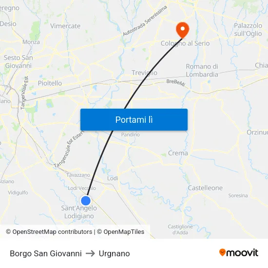 Borgo San Giovanni to Urgnano map