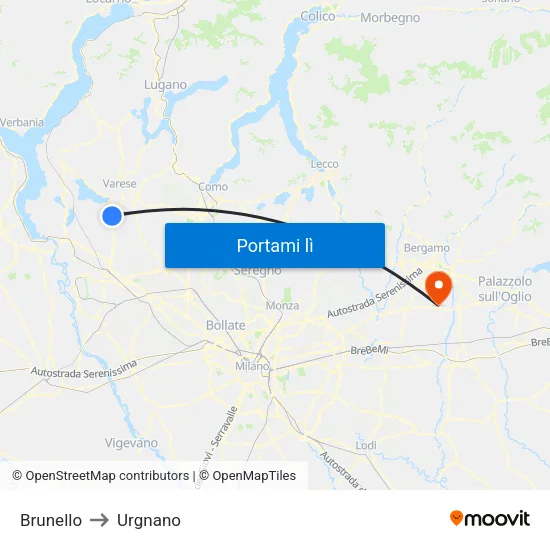 Brunello to Urgnano map