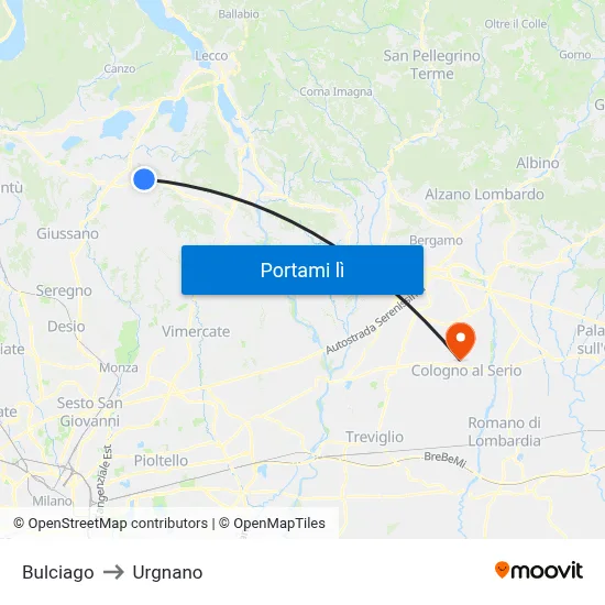 Bulciago to Urgnano map